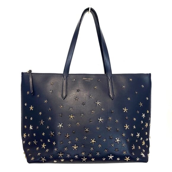 Auth JIMMY CHOO Bria Tote - Navy Leather Tote Bag authentic - Picture 1 of 9